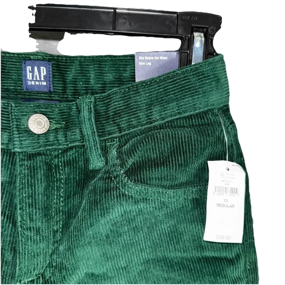 NWT GAP Kids Boys 10 Reg Stretch Corduroy Pants Green Soft Washwell Straight Leg